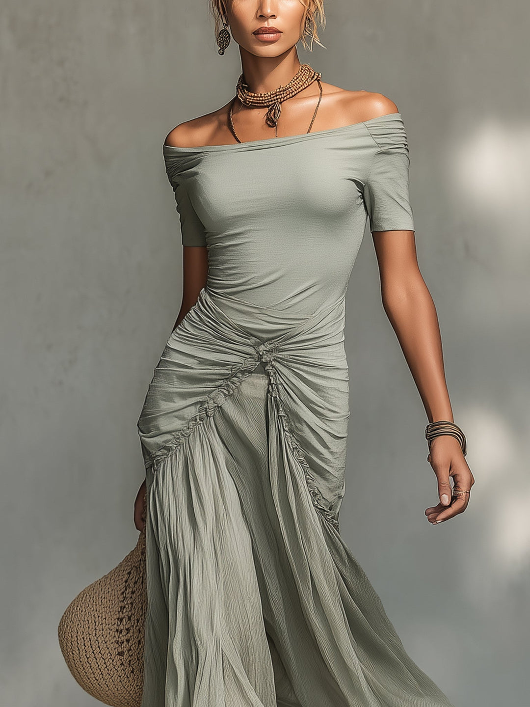 Ivette | Grey Chiffon Maxi Dress