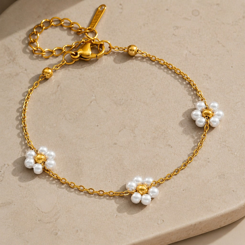 Gold Pearl Flower Bracelet
