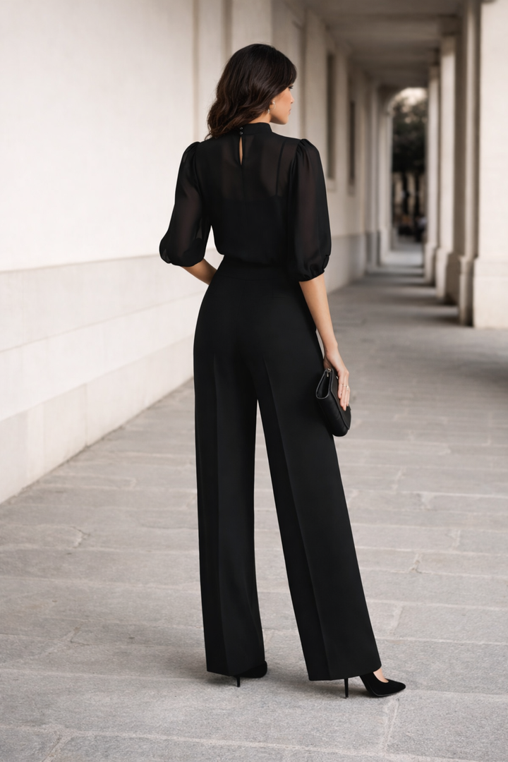 Valentina | Three-Piece Set with Sheer Top and Wide-Leg Pants