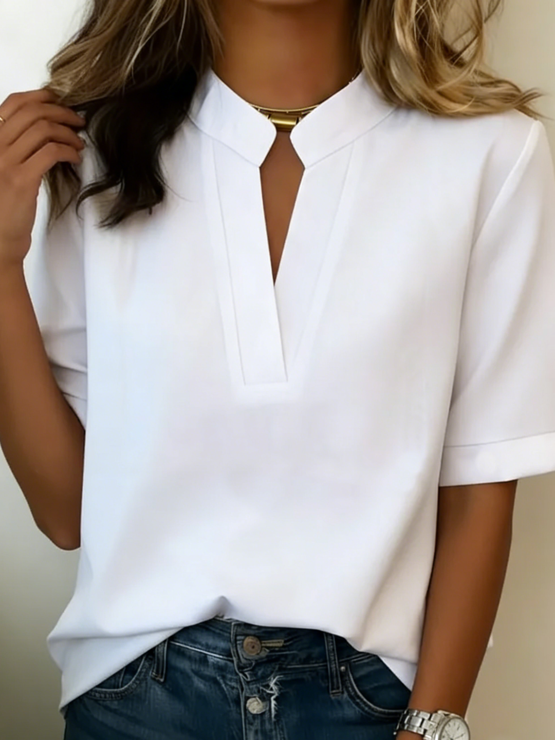 Karyn™ | Gold Bar V-Neck Blouse