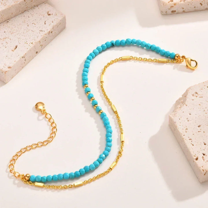 Gold Double Chain Turquoise Bracelet