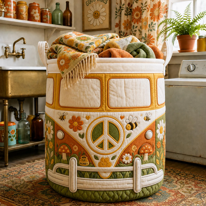 Hippie Van Quilted Laundry Basket