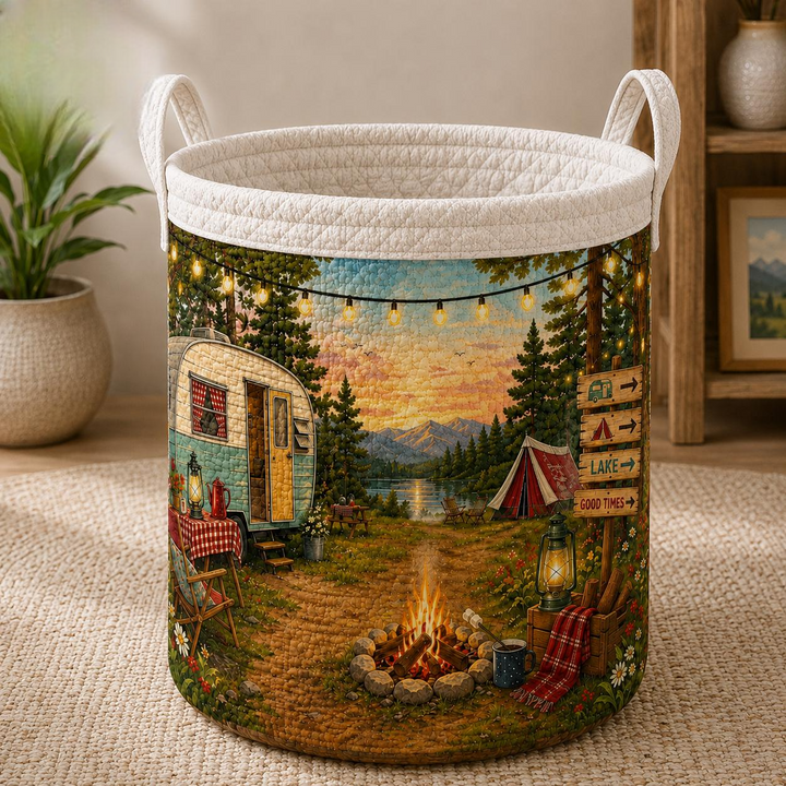 Mountain Camper Wildflower Camping Quilted Laundry Basket