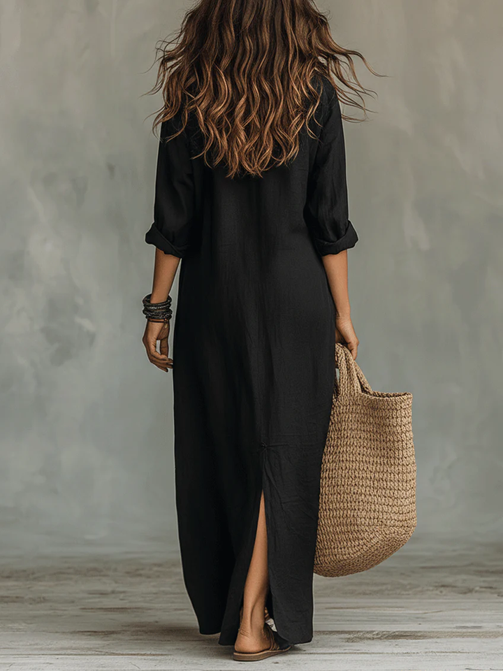 Valeria | Black Maxi Dress with Buttons
