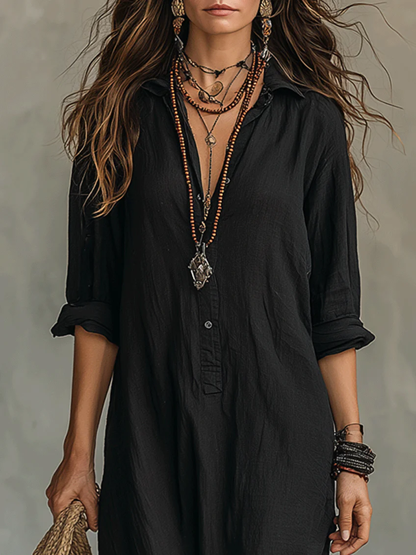 Valeria | Black Maxi Dress with Buttons