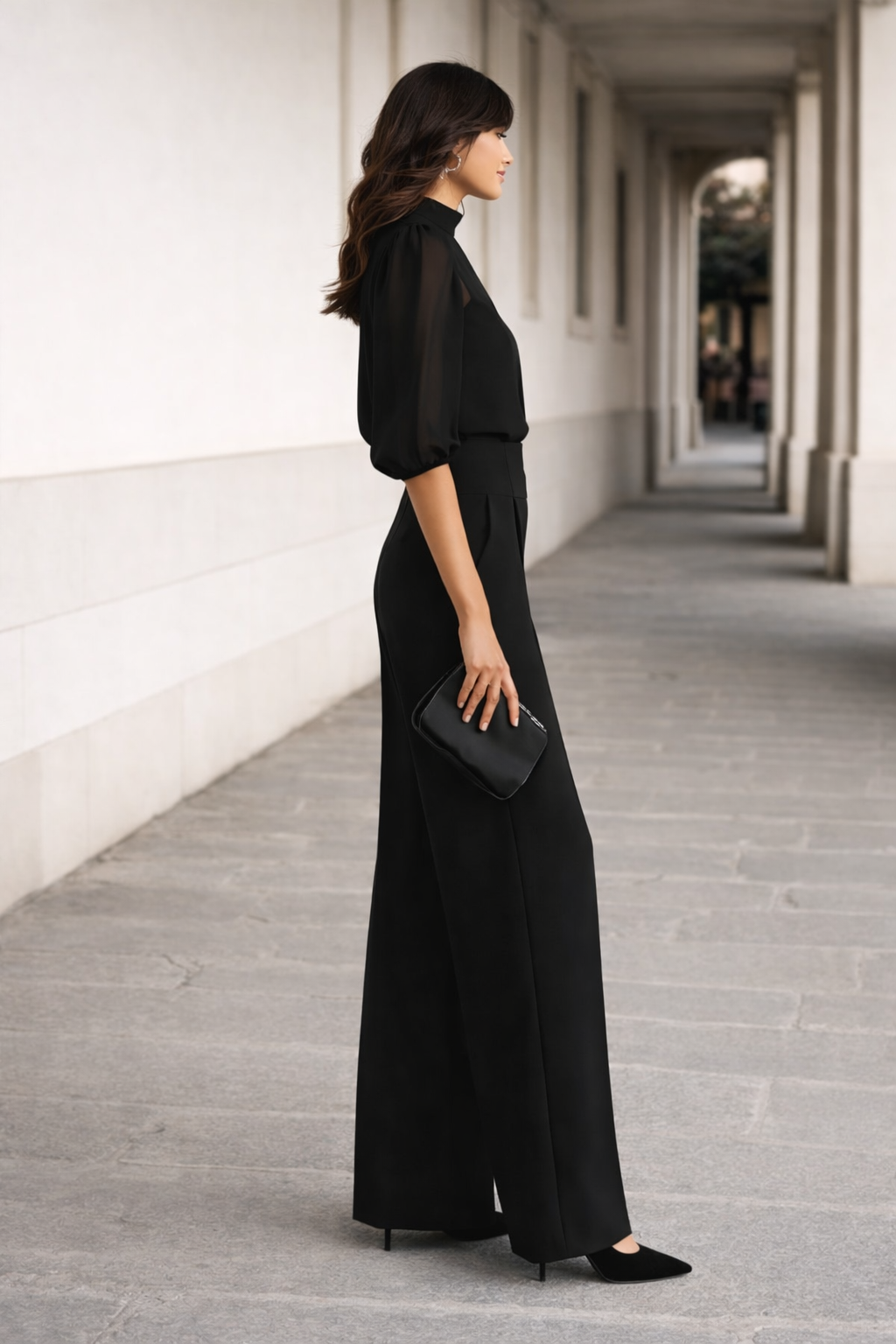 Valentina | Three-Piece Set with Sheer Top and Wide-Leg Pants