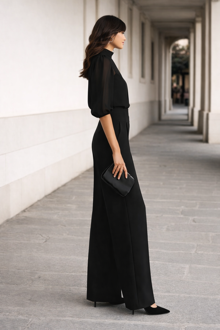 Valentina | Three-Piece Set with Sheer Top and Wide-Leg Pants