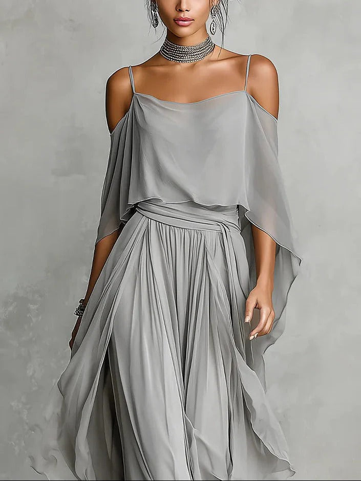 Renata | Grey Flowy Set with Strappy Top and Lightweight Pants