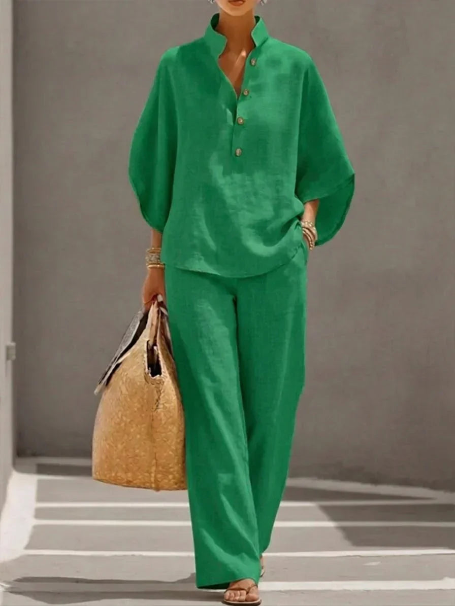 Maribel | Set with Batwing Sleeves and Wide-Leg Pants