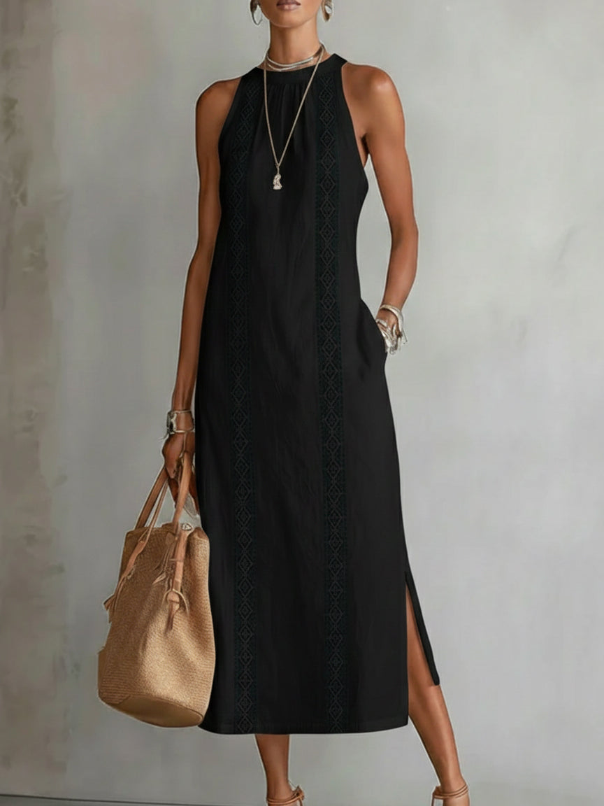 Jimena | Elegant Midi Dress with Mao Collar