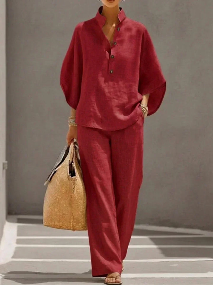 Maribel | Set with Batwing Sleeves and Wide-Leg Pants