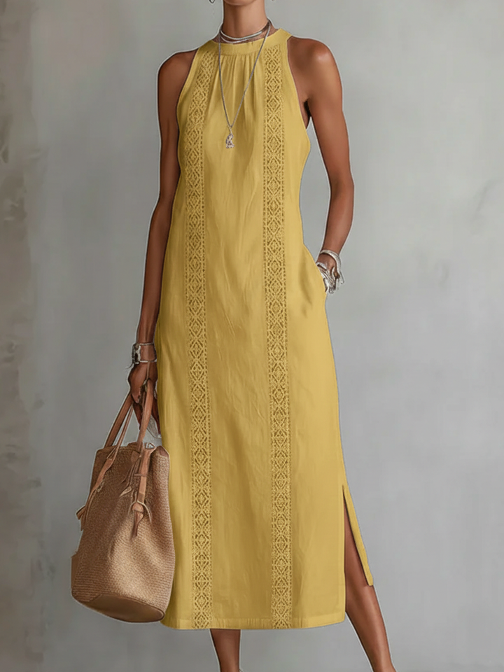 Jimena | Elegant Midi Dress with Mao Collar